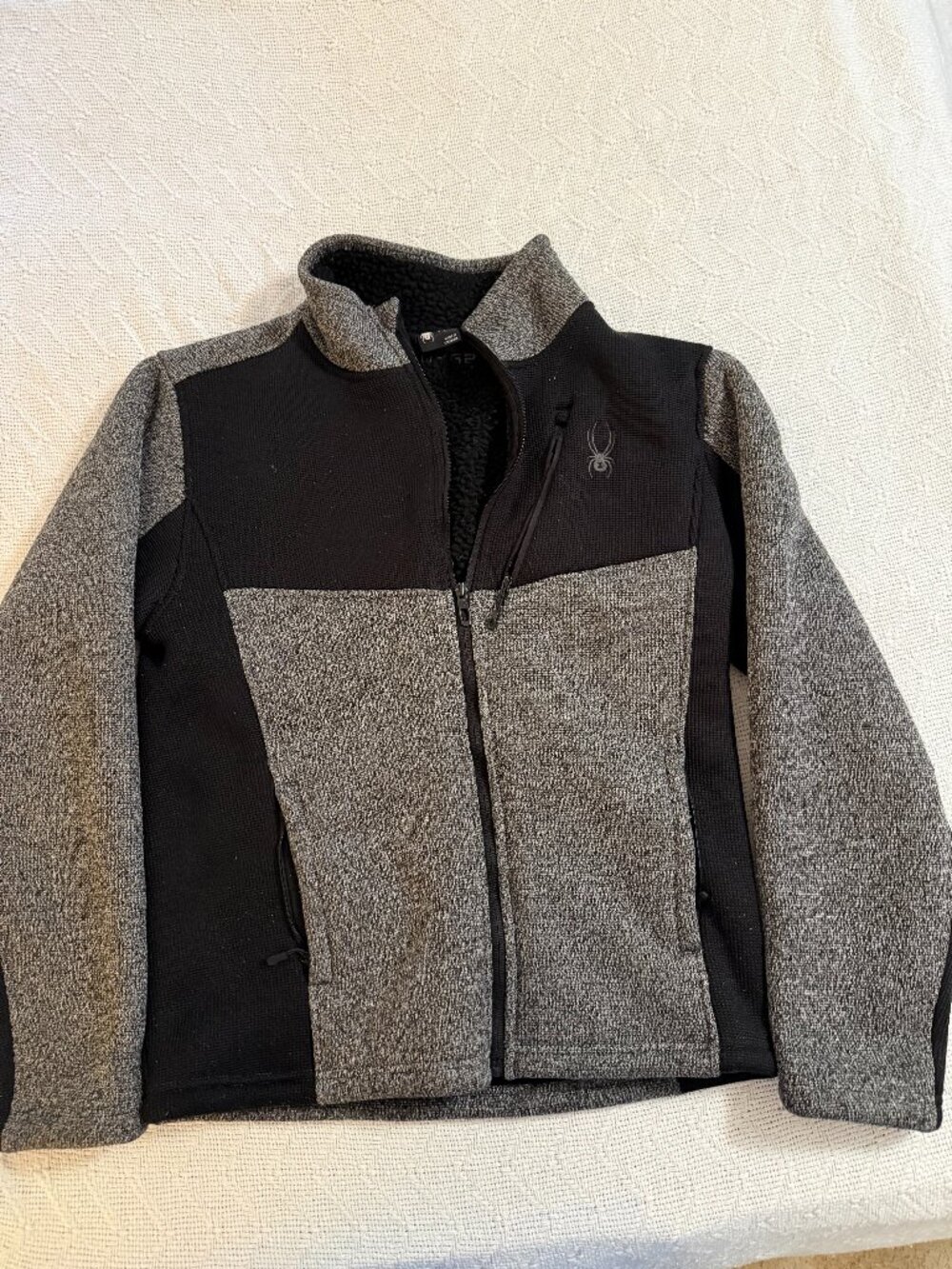 Spyder Small Gray Black Full Zip Fleece Jacket Sherpa Lined Ski Outdoor 16" P2P